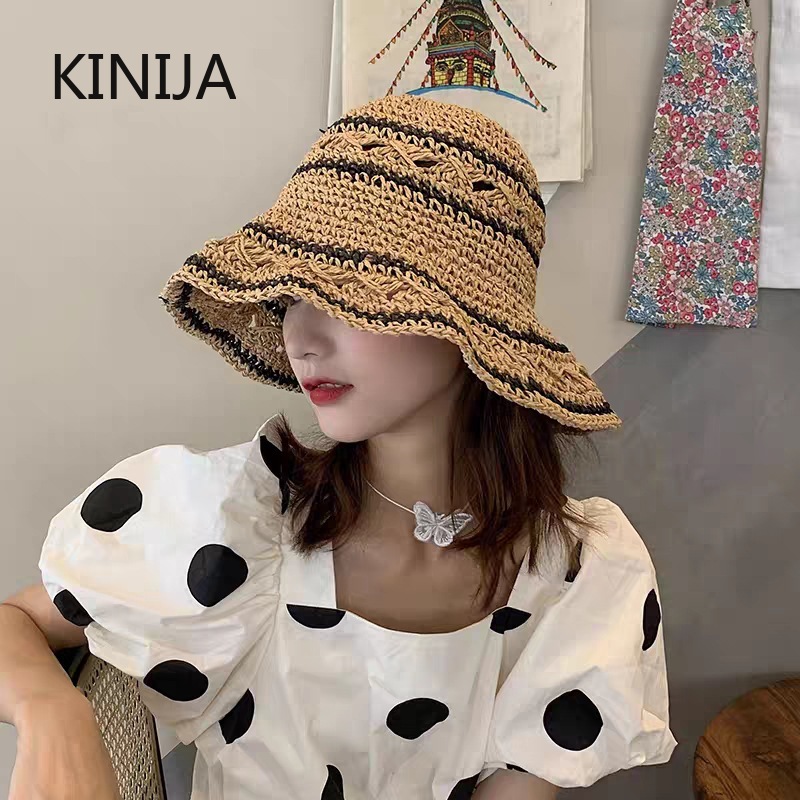 Bucket Hat Straw - قبعة صيفية للنساء من القش قبعة